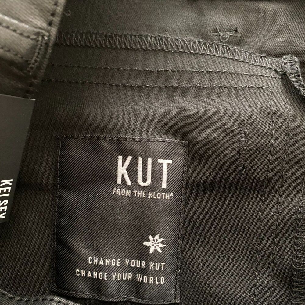 Kut From The Kloth Kelsey Flare Pants 6P 29 Black Coated Faux Leather Jeans NWT - Picture 7 of 10